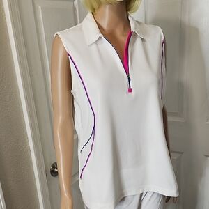 EP Pro Tour Tech Sleeveless Zip V-Neck Polo Style White Golf Top